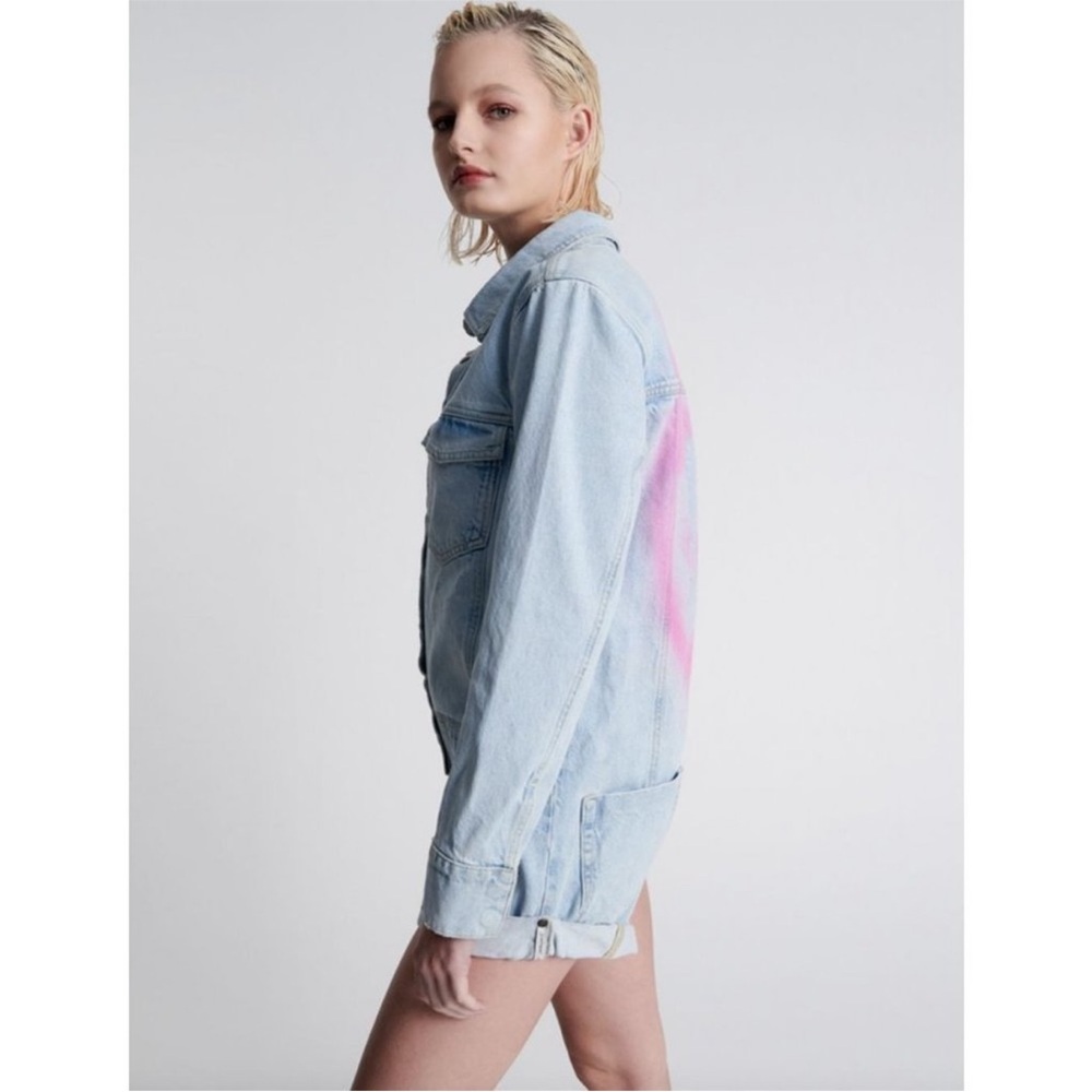 Women’s One Teaspoon Light Wash Denim Romper Pink Spray Paint Smiley Face XS - Picture 2 of 12